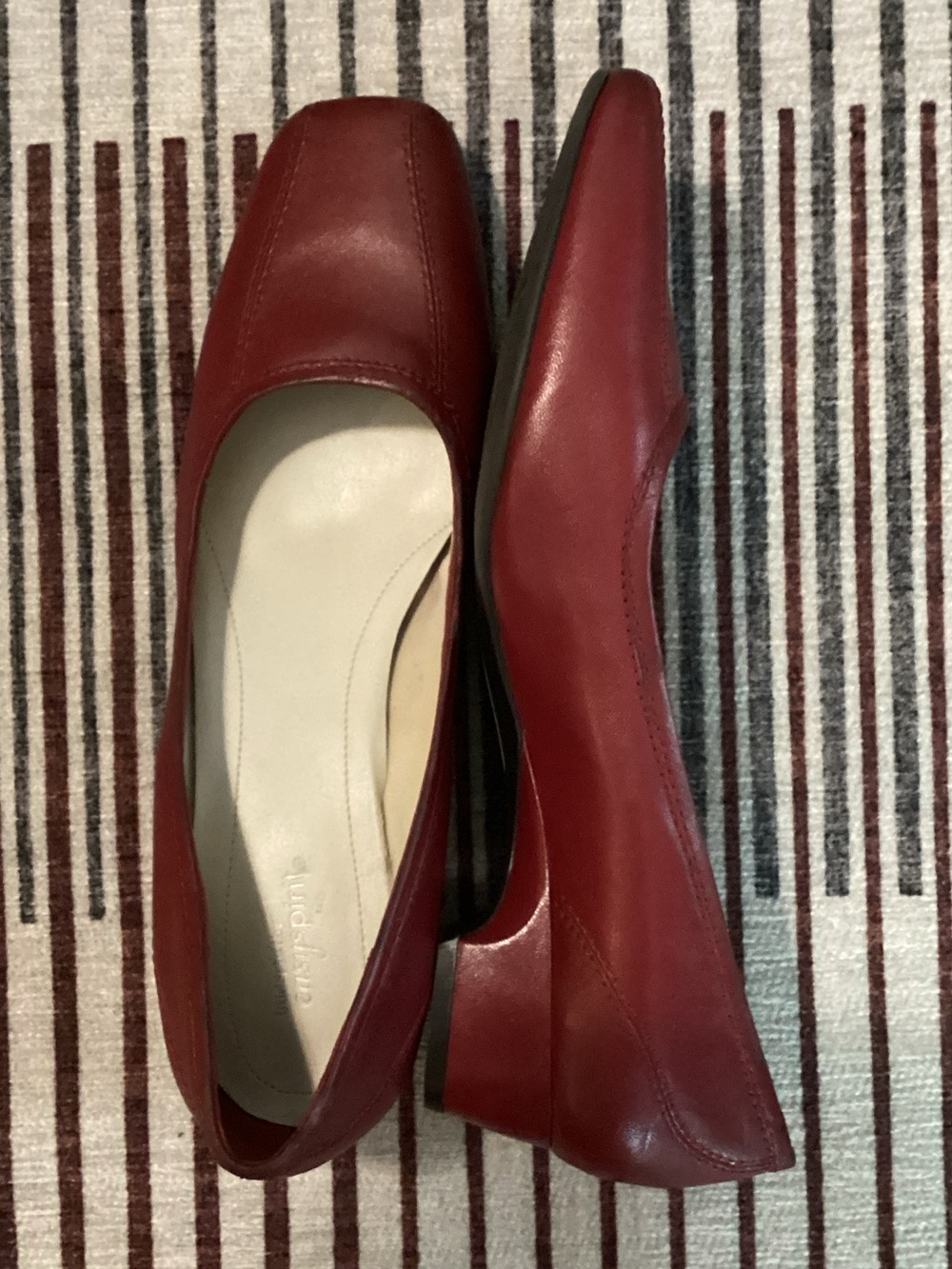 Women's Red Leather Low Block Heel Pumps